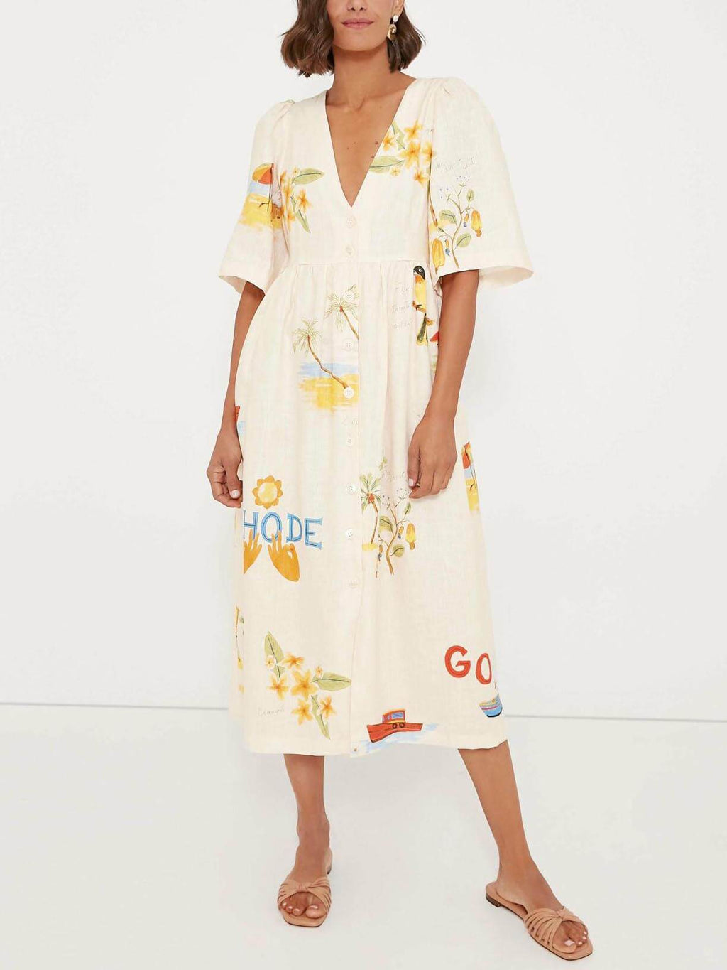 Folk Floral Print Puff Sleeve Midi Dress – Unique Holiday Style